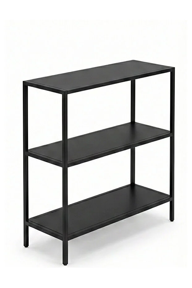 Vesta Modern Tasarım 3 Raflı Siyah Metal Kitaplık & Dekoratif Konsol